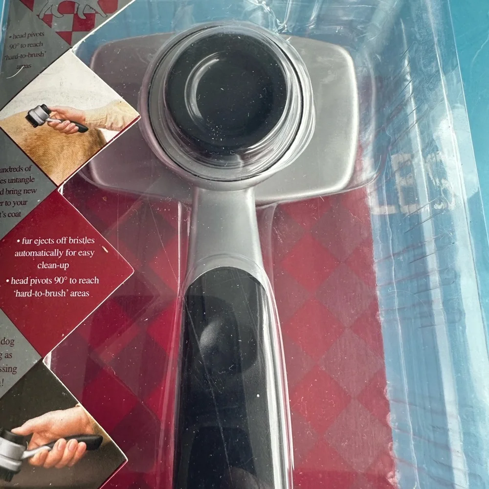Silver and Black Self-Cleaning Pet Brush